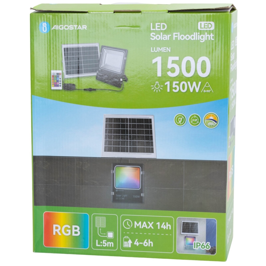 Aigostar - LED RGB Prigušivi solarni reflektor LED/150W/3,2V IP66 + Daljinski upravljač