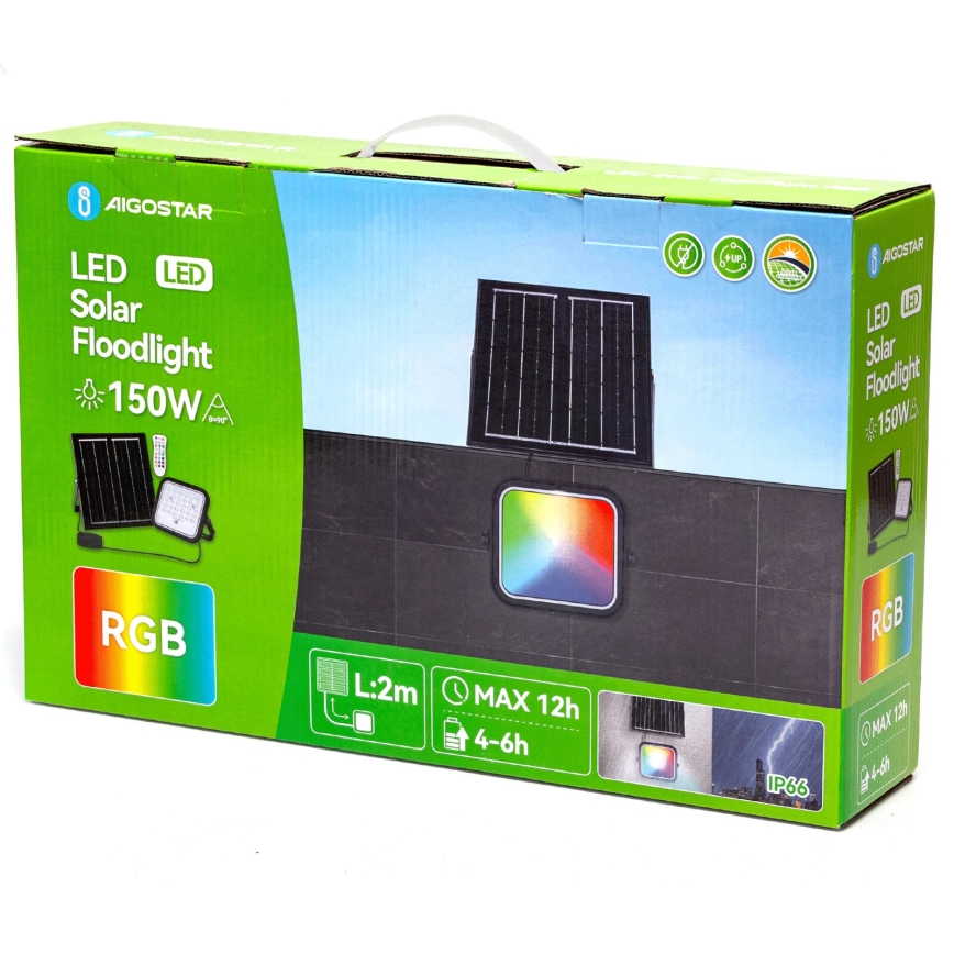 Aigostar - LED RGB Prigušivi solarni reflektor LED/150W/3,4V IP66 + Daljinski upravljač