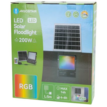 Aigostar - LED RGB Prigušivi solarni reflektor LED/200W/3,2V IP66 + Daljinski upravljač