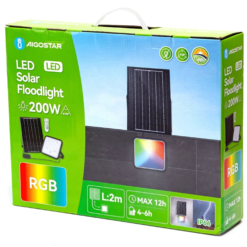 Aigostar - LED RGB Prigušivi solarni reflektor LED/200W/3,4V IP66 + Daljinski upravljač