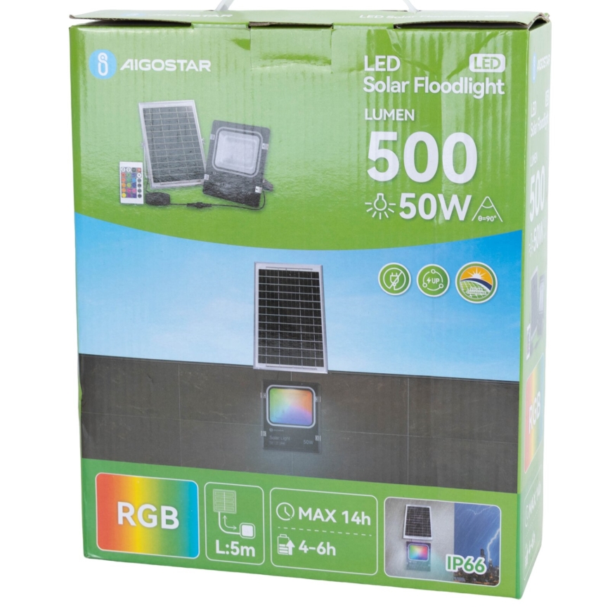 Aigostar - LED RGB Prigušivi solarni reflektor LED/50W/3,2V IP66 + Daljinski upravljač