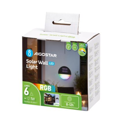 Aigostar - LED RGB Solarna zidna lampa LED/1W/1,2V crno IP44