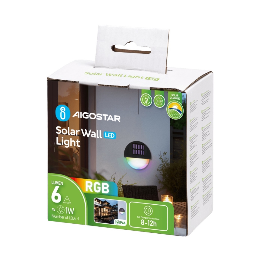 Aigostar - LED RGB Solarna zidna lampa LED/1W/1,2V crno IP44