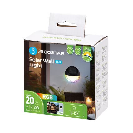 Aigostar - LED RGB Solarna zidna lampa LED/2W/1,2V crno IP44