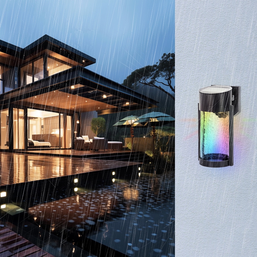 Aigostar - LED RGB Solarna zidna lampa LED/2W/1,2V crno IP44
