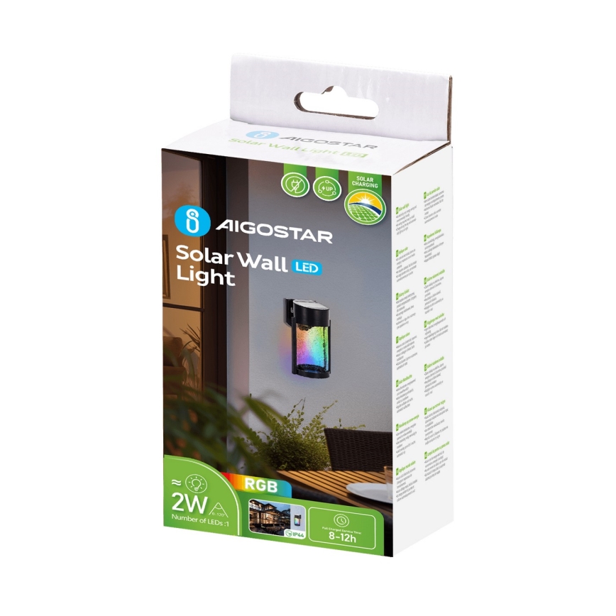 Aigostar - LED RGB Solarna zidna lampa LED/2W/1,2V crno IP44