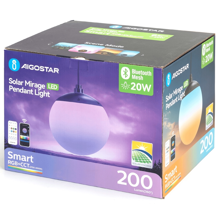 Aigostar - LED RGB Prigušivi solarni luster MESH LED/20W/3,7V 4000 mAh 2700K-6500K IP65 pr. 20 cm