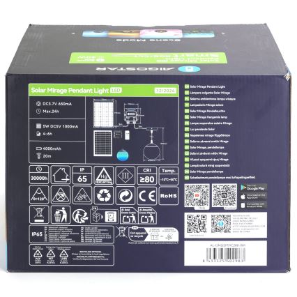 Aigostar - LED RGB Prigušivi solarni luster MESH LED/20W/3,7V 4000 mAh 2700K-6500K IP65 pr. 20 cm