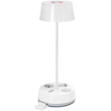 Aigostar - LED RGBW prigušiva stona lampa sa utičnicama i USB LED/4,6W/230V 3000/4000/6500K bela