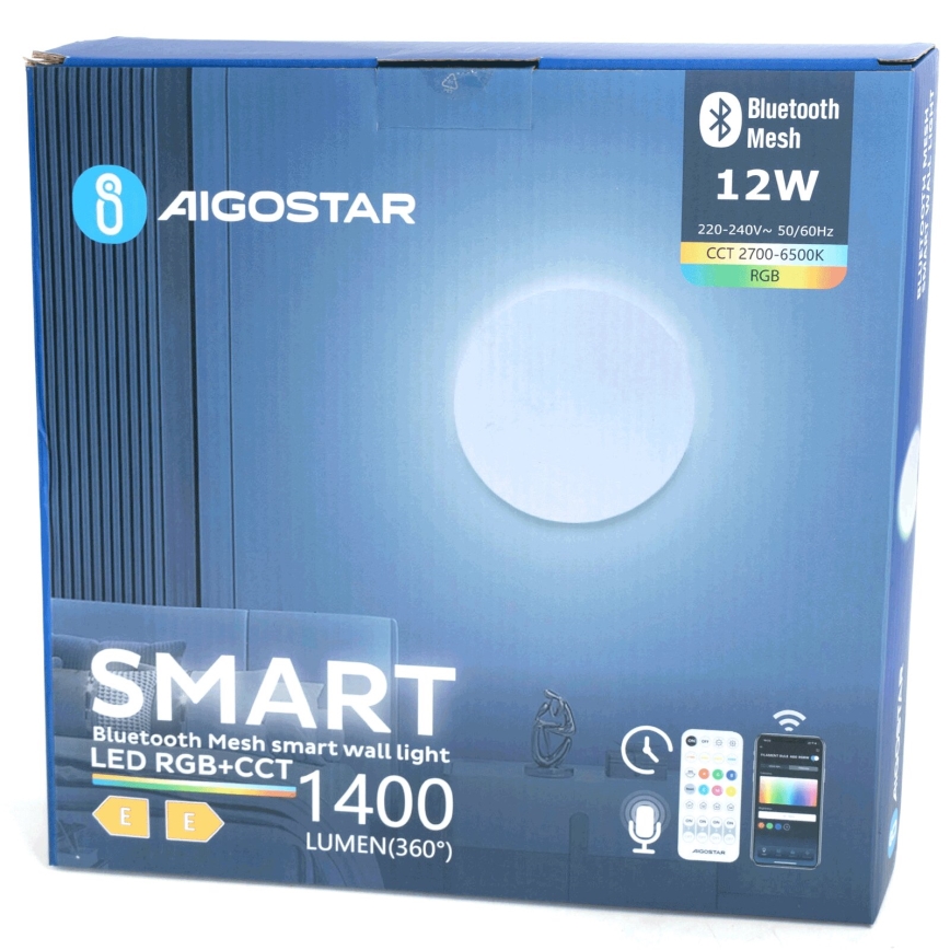 Aigostar - LED RGBW Prigušiva zid. lampa MESH Smart LED/12W/230V bela + Daljinski upravljač