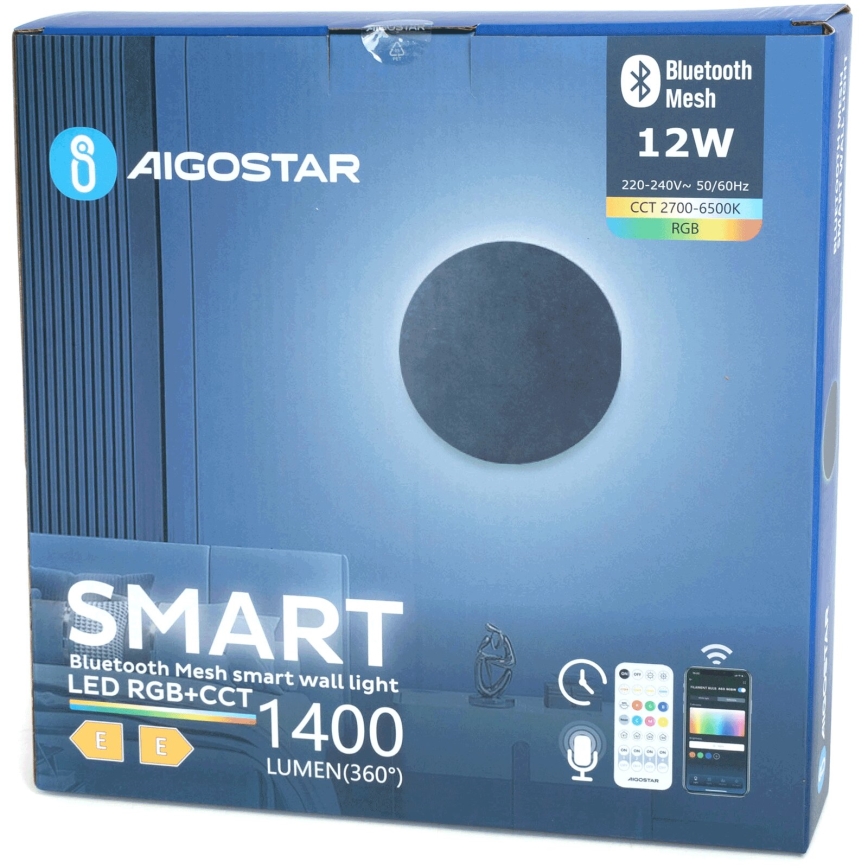 Aigostar - LED RGBW Prigušiva zidna lampa MESH Smart LED/12W/230V crno + Daljinski upravljač