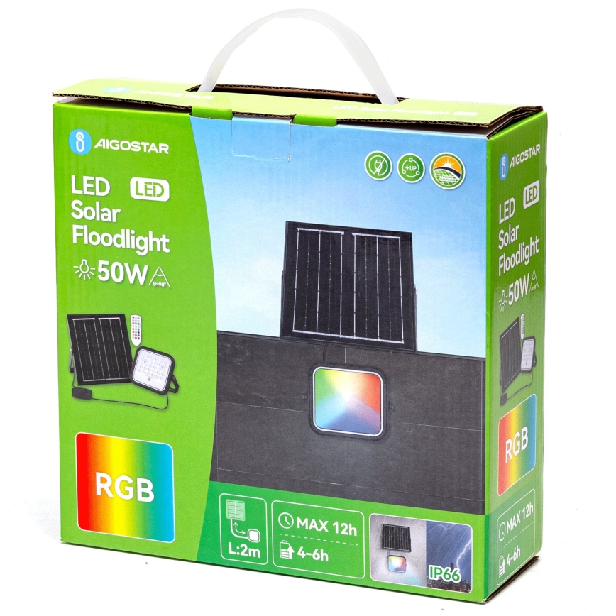 Aigostar - LED RGBW Prigušivi solarni reflektor LED/50W/3,4V IP66 + Daljinski upravljač