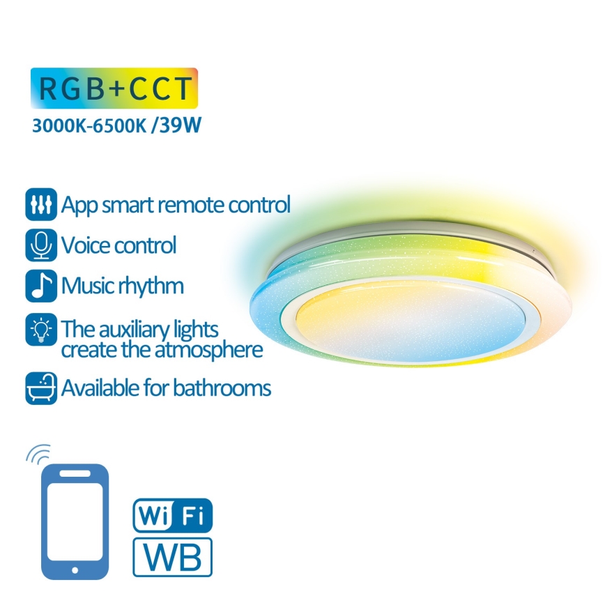 Aigostar - LED RGBW Prigušivo osvetljenje za kupatilo LED/39W/230V 50 cm Wi-Fi IP44