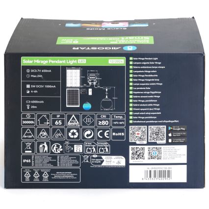 Aigostar - LED RGBW Prigušivi solarni luster MESH LED/20W/3,7V 4000 mAh 2700K-6500K IP65 pr. 15 cm