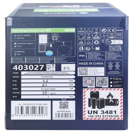 Aigostar - LED RGBW Prigušivi solarni luster MESH LED/35W/3,7V 8000 mAh 2700K-6500K IP65 pr. 50 cm