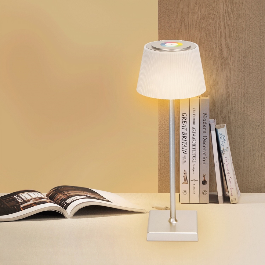 Aigostar - LED RGBW Spoljašnja prigušiva punjiva stona lampa LED/4W/5V 3600mAh bela/krom IP54