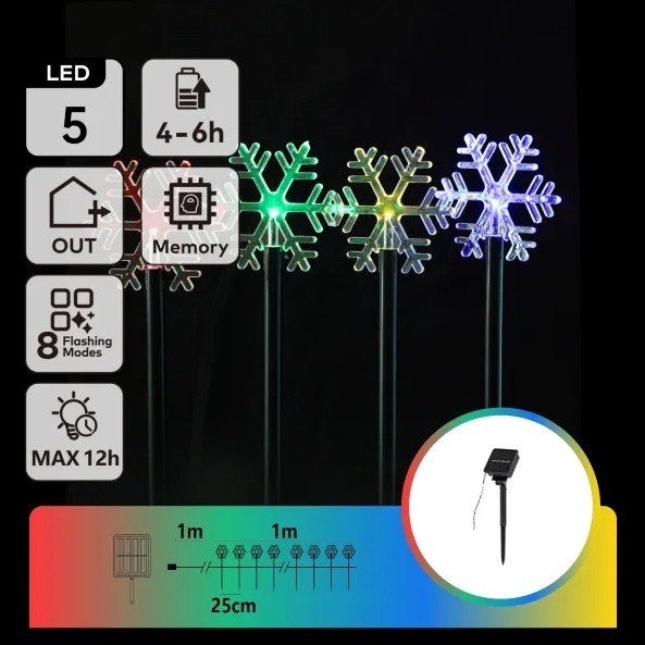 Aigostar - LED RGBY Solarno božićno svetlo 5xLED/1,2V/8 funkcija 1m IP65 800mAh pahulje