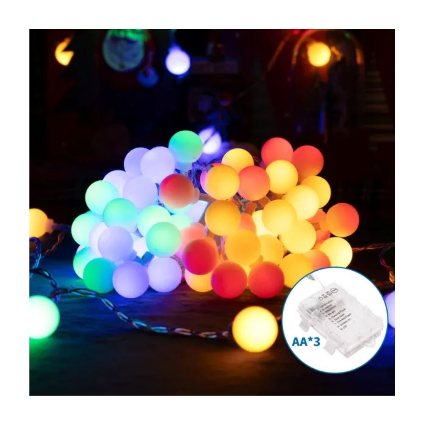 Aigostar - LED RGBY Vanjske Božićne lampice 50xLED/3xAA/8 funkcije 5,3 m IP44