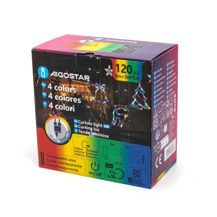 Aigostar - LED RGBY spoljni božićni niz 120xLED/8 funkcija 3x0,6m IP44 višebojno + daljinsko upravljanje