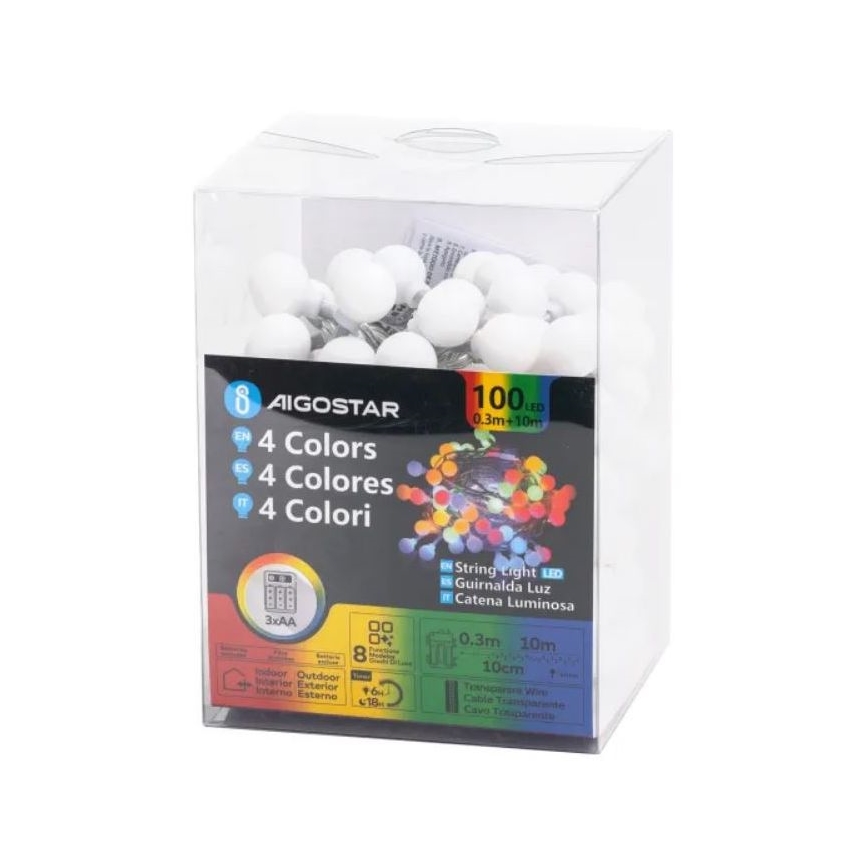 Aigostar - LED RGBY Vanjske Božićne lampice 100xLED/3xAA/8 funkcije 10,3 m IP44