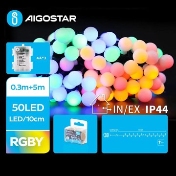 Aigostar - LED RGBY Vanjske Božićne lampice 50xLED/3xAA/8 funkcije 5,3 m IP44