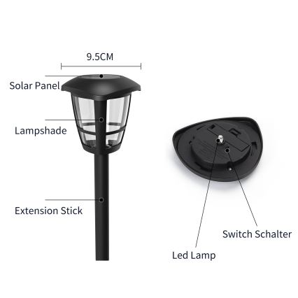 Aigostar - LED solarna lampa LED/0,06W/2V 100 mAh 33,8 cm 6500K IP44 crna