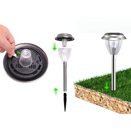 Aigostar - LED Solarna lampa LED/0,08W/2V 30,4 cm 6500K IP44 krom