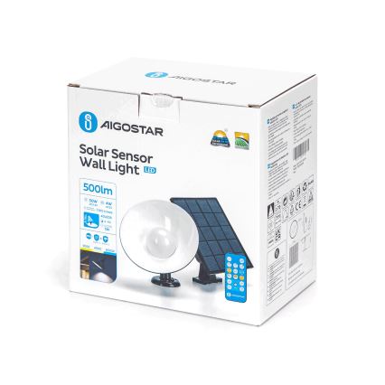 Aigostar - LED Solarna lampa sa senzorom LED/3,2V 3000K/4000K/6500K IP65 + Daljinski upravljač