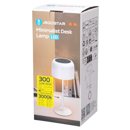 Aigostar - LED Solarna prigušivi punjiva stona lampa LED/3W/5V 2200mAh bela IP54
