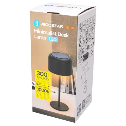 Aigostar - LED Solarna prigušivi punjiva  stona lampa LED/3W/5V 2200mAh crno IP54