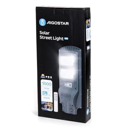 Aigostar - LED Solarna ulična svetiljka sa senzorom LED/100W/3,2V 10000mAh IP65 6500K + Daljinski upravljač