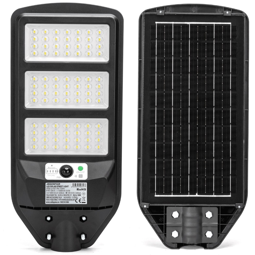 Aigostar - LED Solarna ulična svetiljka sa senzorom LED/150W/3,2V 8000mAh IP65 6500K + Daljinski upravljač