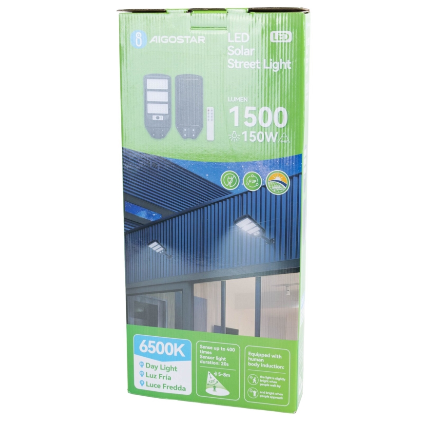 Aigostar - LED Solarna ulična svetiljka sa senzorom LED/150W/3,2V 8000mAh IP65 6500K + Daljinski upravljač