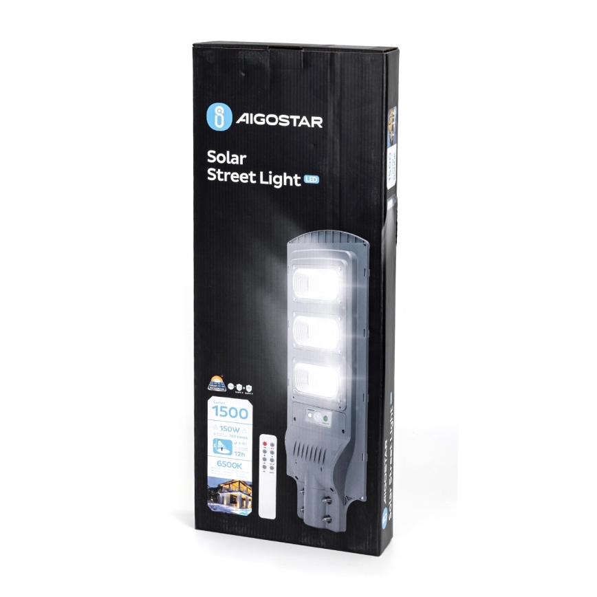 Aigostar - LED Solarna ulična svetiljka sa senzorom LED/150W/3,2V 15000mAh IP65 6500K + Daljinski upravljač