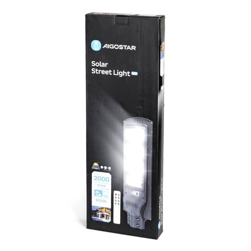 Aigostar - LED Solarna ulična svetiljka sa senzorom LED/200W/3,2V 20000mAh IP65 6500K + Daljinski upravljač