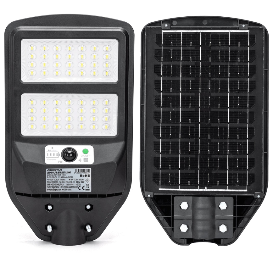 Aigostar - LED Solarna ulična svetiljka sa senzorom LED/70W/3,2V 4000mAh IP65 6500K + Daljinski upravljač