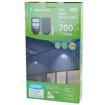 Aigostar - LED Solarna ulična svetiljka sa senzorom LED/70W/3,2V 4000mAh IP65 6500K + Daljinski upravljač