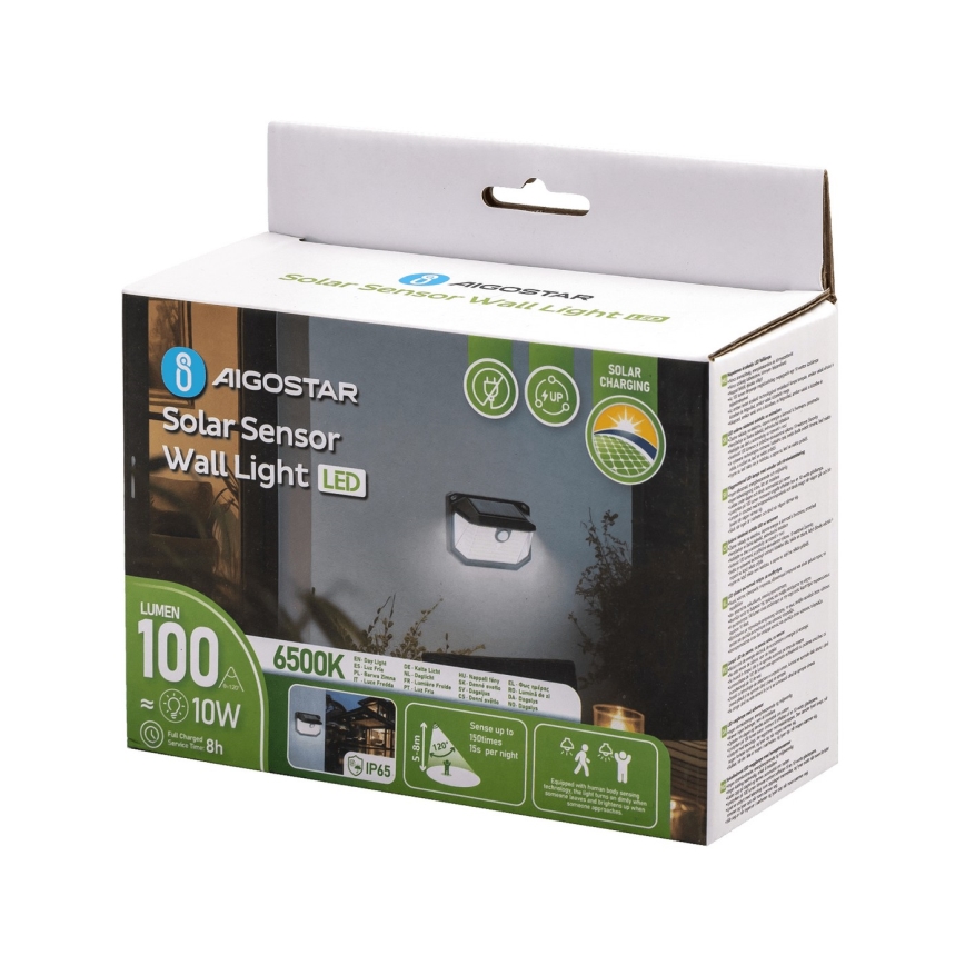Aigostar - LED Solarna zidna lampa sa senzorom LED/0,8W/5,5V 6500K IP65