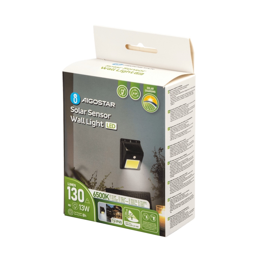 Aigostar - LED Solarna zidna lampa sa senzorom LED/13W/5,5V 6500K IP65