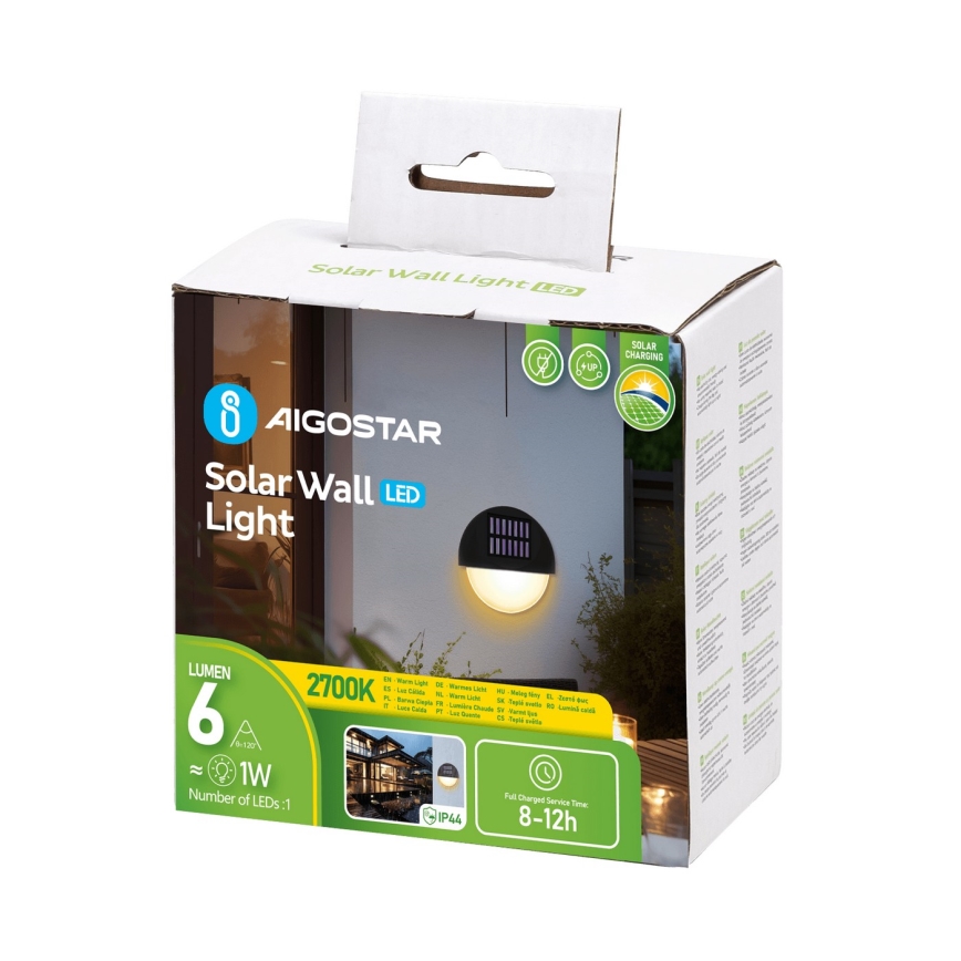 Aigostar - LED Solarna zidna rasveta LED/1W/1,2V crno 2700K IP44