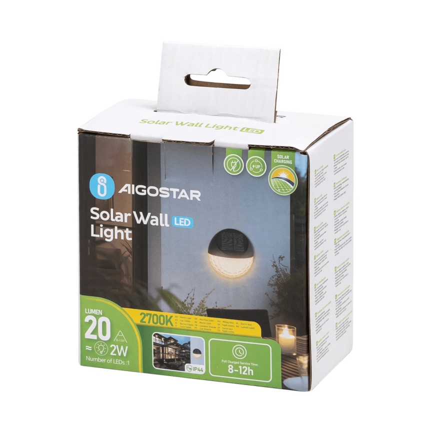 Aigostar - LED Solarna zidna rasveta LED/2W/1,2V crno 2700K IP44