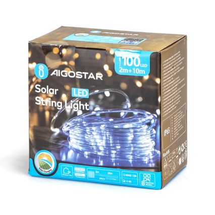 Aigostar - LED Solarne božićne lampice 100xLED/8 funkcije 12m IP65 hladna bela