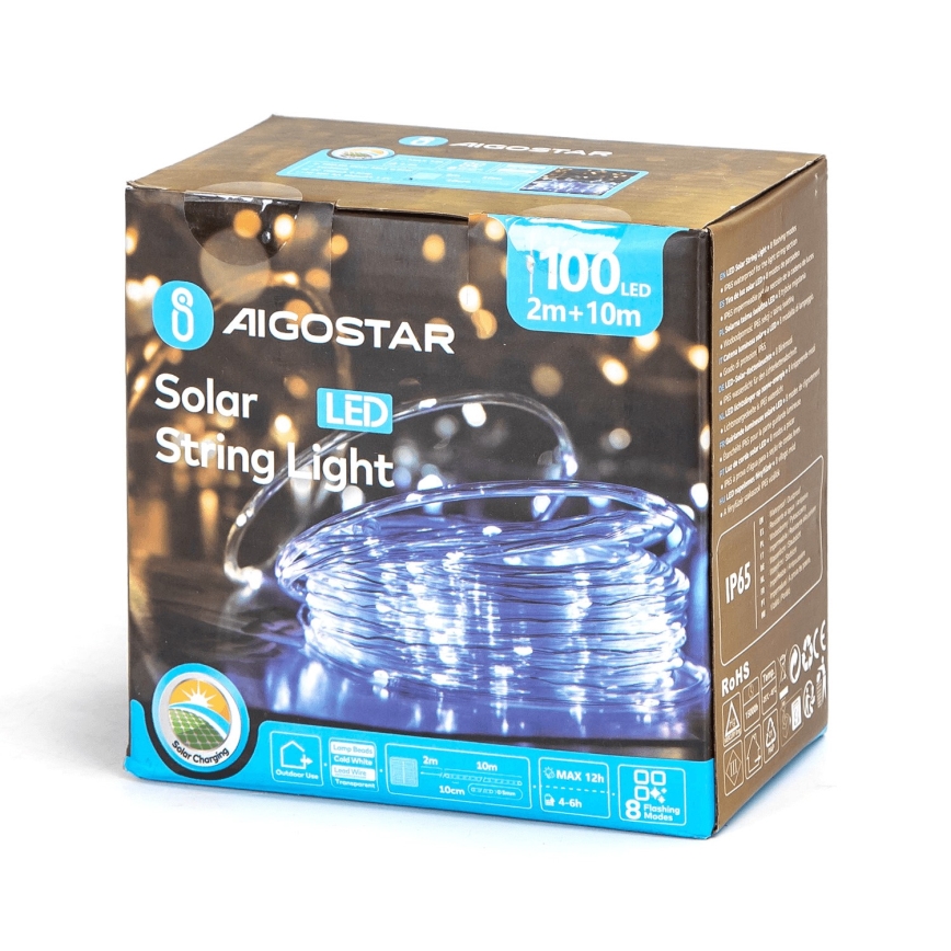 Aigostar - LED Solarne božićne lampice 100xLED/8 funkcije 12m IP65 hladna bela