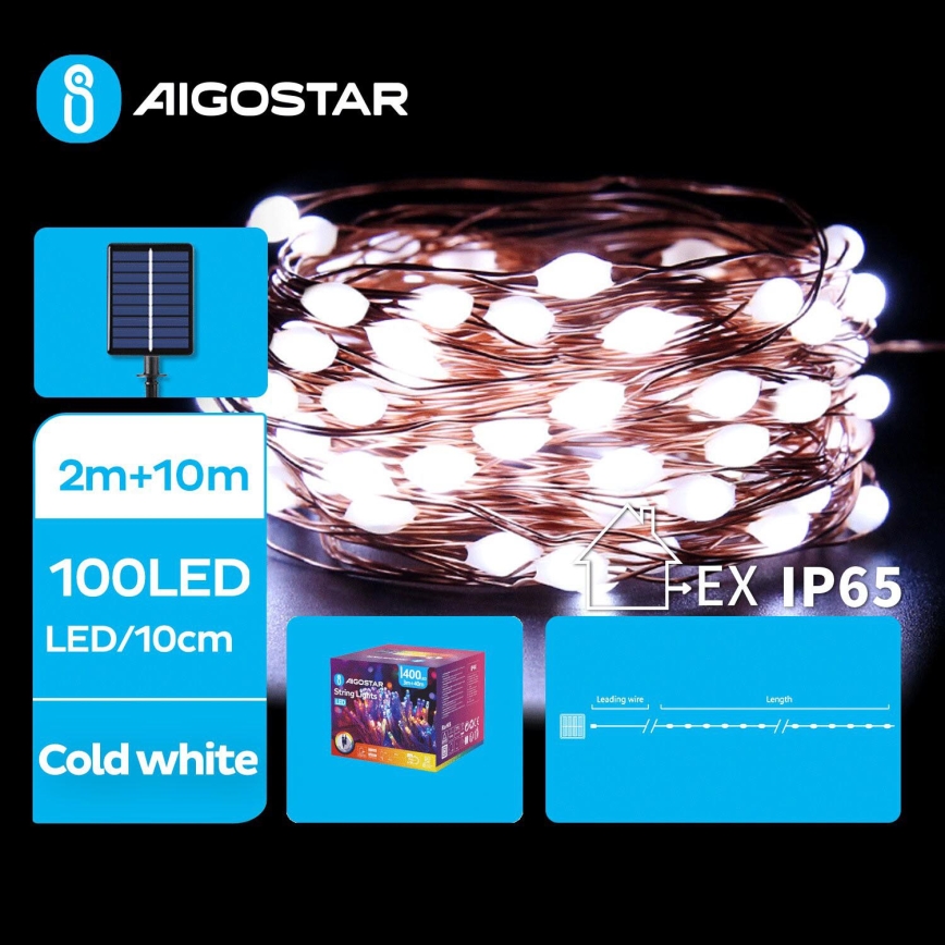Aigostar - LED Solarne božićne lampice 100xLED/8 funkcije 12m IP65 hladna bela