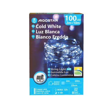 Aigostar - LED Solarne božićne lampice 100xLED/8 funkcije 12m IP65 hladna bela