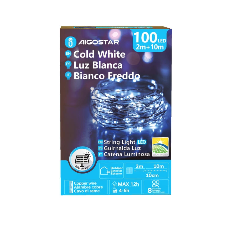 Aigostar - LED Solarne božićne lampice 100xLED/8 funkcije 12m IP65 hladna bela