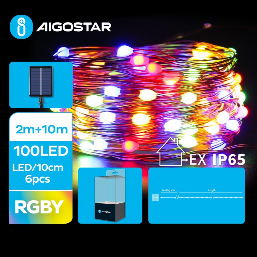 Aigostar - LED Solarne božićne lampice 100xLED/8 funkcije 12m IP65 šareni