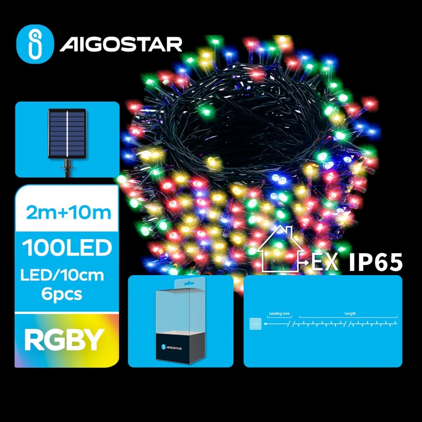 Aigostar - LED Solarne božićne lampice 100xLED/8 funkcije 12m IP65 šareni