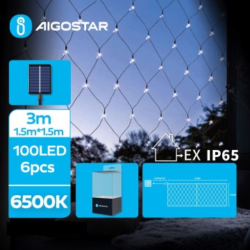 Aigostar - LED Solarne božićne lampice 100xLED/8 funkcije 4,5x1,5m IP65 hladna bela