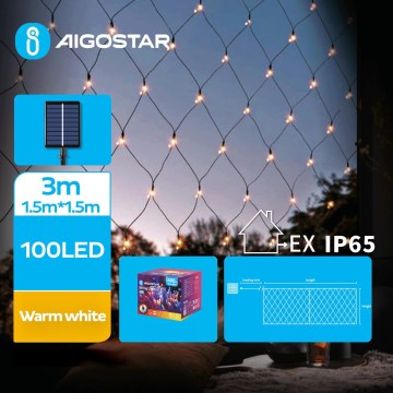 Aigostar - LED Solarne božićne lampice 100xLED/8 funkcije 4,5x1,5m IP65 topla bela